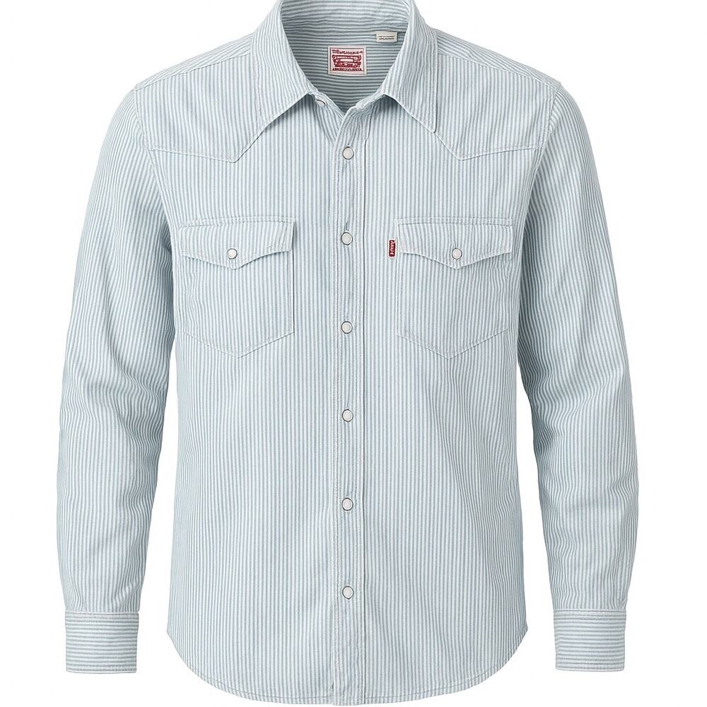 Levi’s Men’s Western Snap Button Shirt – Blue/White Stripe – Size L